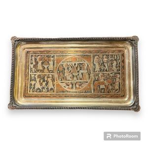 1980 Era Egyptian Hieroglyphics Motif Etched Copper‎ Tray